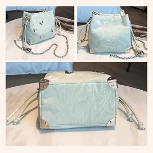 New Chinese style 3D butterfly bucket bag silver drawstring crossbody metal chain shoulder bag