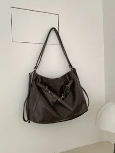 Retro soft leather hobo tote bag large capacity lazy style shoulder bag for women