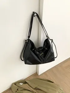 Retro soft leather hobo tote bag, large capacity minimalist women's single shoulder bag.