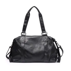 Vintage black soft leather tote bag, large capacity travel duffel and casual shoulder bag.