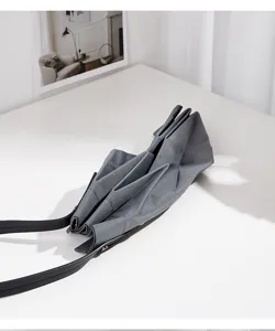 Grey pleated canvas tote bag for women, geometric design shoulder bag for daily commute and school.