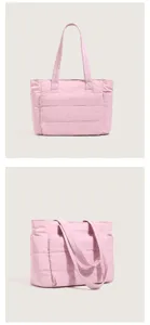 Women pink puffer tote bag minimalist cloud handbag casual large capacity shoulder bag
