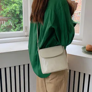 Women white crossbody shoulder bag minimalist vintage casual bucket bag daily commute purse