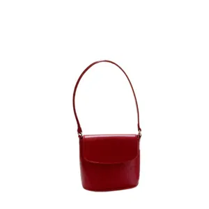 Korean glossy red bucket bag retro flap mini shoulder crossbody bag for women daily use
