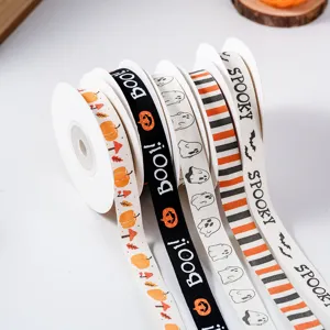 Nastro di cotone di Halloween con motivi di zucca e fantasma per confezioni regalo.