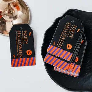 Halloween paper gift tags black orange stripes party favor decoration cards 50pcs