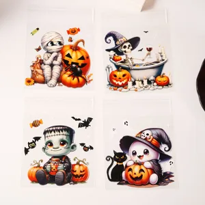 Bolsas de plástico transparentes de Halloween, 4 diseños lindos para galletas y regalos.