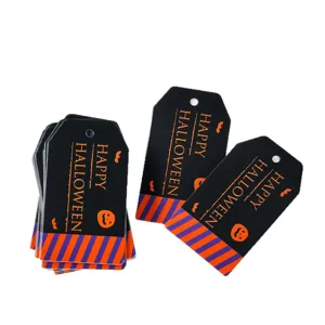 Halloween paper hang tags with pumpkin face pattern and colorful stripes for gift decoration