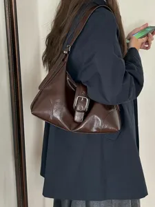 Vintage brown leather underarm bag, trendy retro hobo shoulder bag for women daily commute.