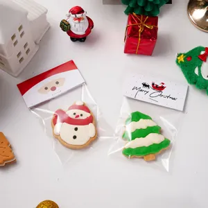 Christmas cookie packaging card header set with cute snowman and tree designs for holiday desserts.
