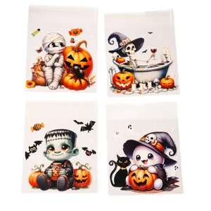 Bolsas de galletas de Halloween autoadesivas, bolsas de regalo de plástico, pack de 4.