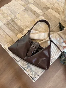 American vintage brown leather underarm bag soft shoulder handbag casual commuter purse