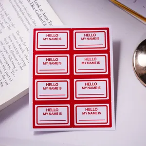 Red name tag stickers hello my name is labels for kids school supplies and package sealing 8pcs