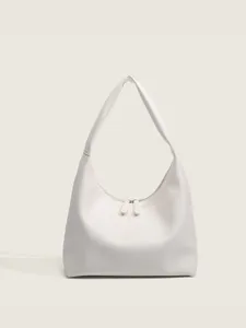 Borsa a tracolla minimalista in pelle PU bianca da donna, borsa hobo casual con cerniera.