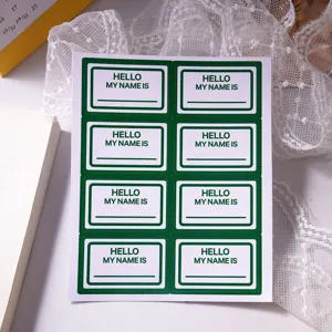 8pcs green border name label stickers, blank writing school stationery items for kids.