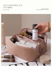 Large capacity PU makeup bag travel cosmetic organizer pillow pouch for daily commute