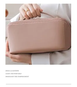 Stylish large capacity PU leather cosmetic bag for travel and daily commuting use.