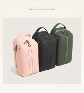 Minimalist PU cosmetic bag, waterproof travel storage handbag, multi-compartment portable pouch.