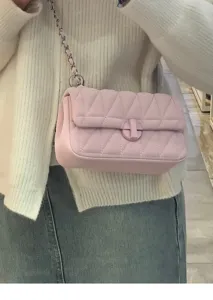Pink quilted chain shoulder bag, stylish minimalist crossbody flap bag for women daily commute.