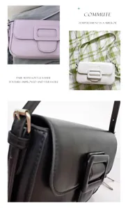 Minimalist solid color Cambridge bag with large square buckle, stylish underarm messenger bag.