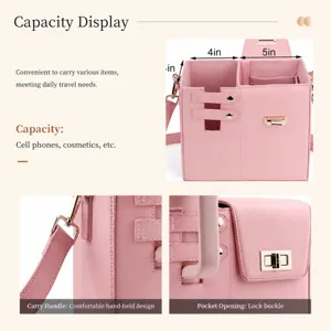 Pink PU leather shoulder bag for women, large capacity commuter bag with metal lock.