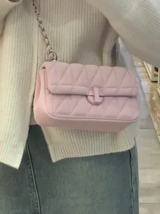 Pink quilted chain shoulder crossbody bag, sweet style small flap bag for women daily commute.