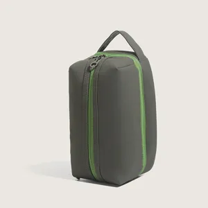 Minimalist color-contrast waterproof PU cosmetic bag, multi-compartment travel storage pouch.