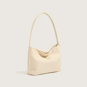 Minimalist nylon underarm shoulder bag for women, lightweight casual commuter handbag.