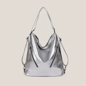 Silver metallic hobo tote bag large capacity casual shoulder bag for women daily commute