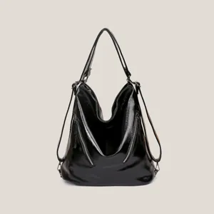 Black large capacity hobo bag versatile women casual commuting shoulder handbag backpack