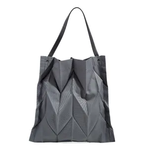 Geometric Pleated Canvas Tote Bag Large Capacity Casual Shoulder Bag for Women Daily Commute