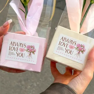 Étiquettes de Scellage d'Emballage Cadeau Bouquet de Fleurs Carré Cœur Style Ins Autocollants Décoratifs en Papier Couché pour Fêtes Mariage