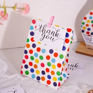 Thank you greeting cards set with colorful polka dot paper bag for gift packaging and message.