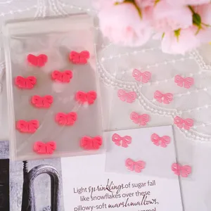 Cute pink bow self sealing bags gift packaging cookie candy bags aesthetic detail view