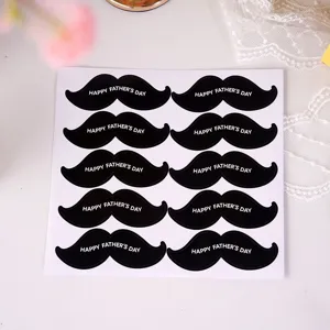 Adesivi baffi festa del papà, etichette sigillo confezione regalo nera sagomata, 10 pezzi.