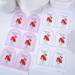 Mother's Day Gift Box Decorative Stickers Carnation Flower Arch Shape Self Adhesive Package Sealing Labels Sweet Blessings Words Paper Craft Stickers