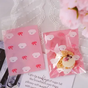 Cute pink cartoon puppy bow self sealing gift bags cookie pastry packaging detail view