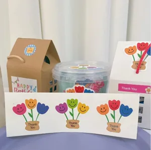 Kindertag Blumen lächelndes Gesicht danke Siegelaufkleber DIY Verpackungsbox Dekor