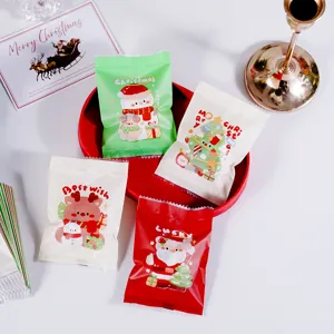Christmas Plastic Baking Packaging Bags Cartoon Hand Drawn Heat Sealed Food Snack Storage Pouch For Candy Cookie Nougat Snowflake Crisp Festival Decor