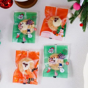 Frosted Plastic Christmas Heat Seal Bags Cute Santa Reindeer Pattern Cookie Biscuit Candy Food Packaging Bags For Party