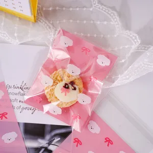 Cute Cartoon Animal Bowknot Self Sealing Plastic Bags Semi Transparent Gift Candy Cookie Packaging Pouches For Party Favors snack Treat Storage