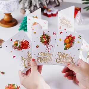 Set biglietti di auguri di Natale dorati pieghevoli carte regalo festive carine