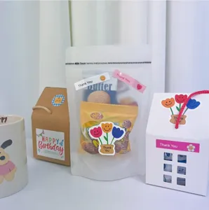 Süße Blumen Smiley Dankeschön Siegelaufkleber und DIY Geschenkbox Verpackung Details.