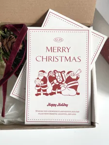 Exquisite Christmas greeting card detail showing retro Santa design and holiday message.