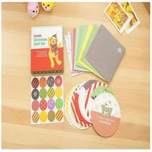 Kerst wenskaarten set schattige cartoon vakantie stationery doos detail weergave