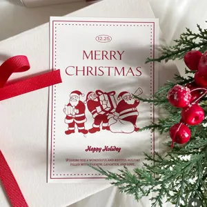 Vintage Christmas Greeting Cards Santa Claus Pattern Festive Message Cards For Cake Decoration Gift Wrapping Xmas Decor