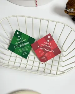 Christmas diamond gift greeting cards red green hanging tags holiday message card 50pcs