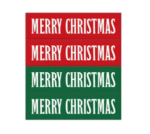 Set di 4 adesivi natalizi rettangolari, etichette autoadesive festive rosse e verdi.
