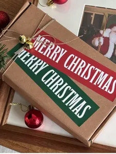 Natale lungo adesivi rettangolari per scatole regalo etichette decorative per feste 4pz