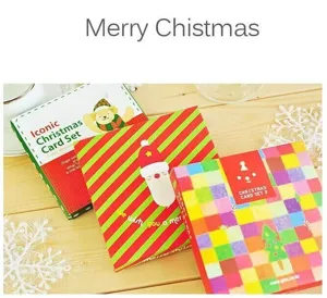 Koreaanse creatieve kerst wenskaart doos set, schattig cartoon ontwerp voor feestdagen.
